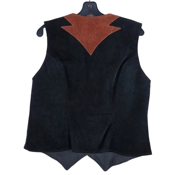 Vtg Ben Kalton Leather Suede Vest Ws L Black Brown Snap Up Western Cowgirl Biker - Picture 5 of 14